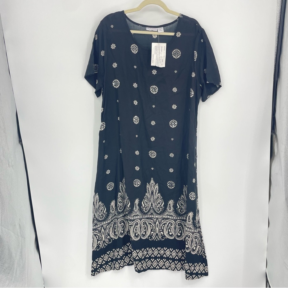 PHASES Black & White Floral Embellished short sleeve Dress SIZE XL - NEW